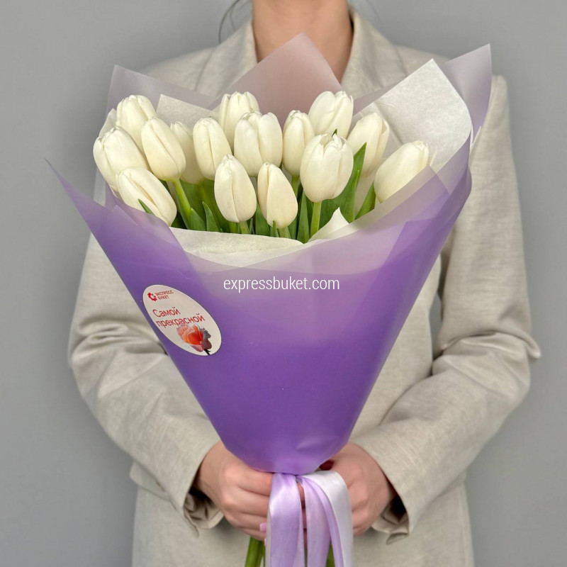 Белоснежные тюльпаны, 15 шт 